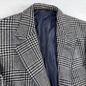 Vtg Tom James Sport Coat Blazer Mens 40S Glen Plaid Navy White Prince Of Wales
